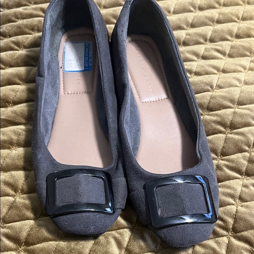 Kelly & Katie Charcoal Suede Flats with Buckle
